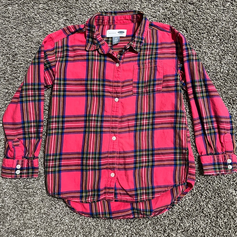 Girls Old Navy Boyfriend flannel long sleeve button up sz S 6-7.